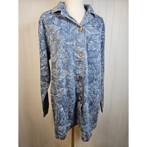 Denim & Co Tropical Floral Soft Denim Jean Chore Jacket‎ Blazer Women's Size L